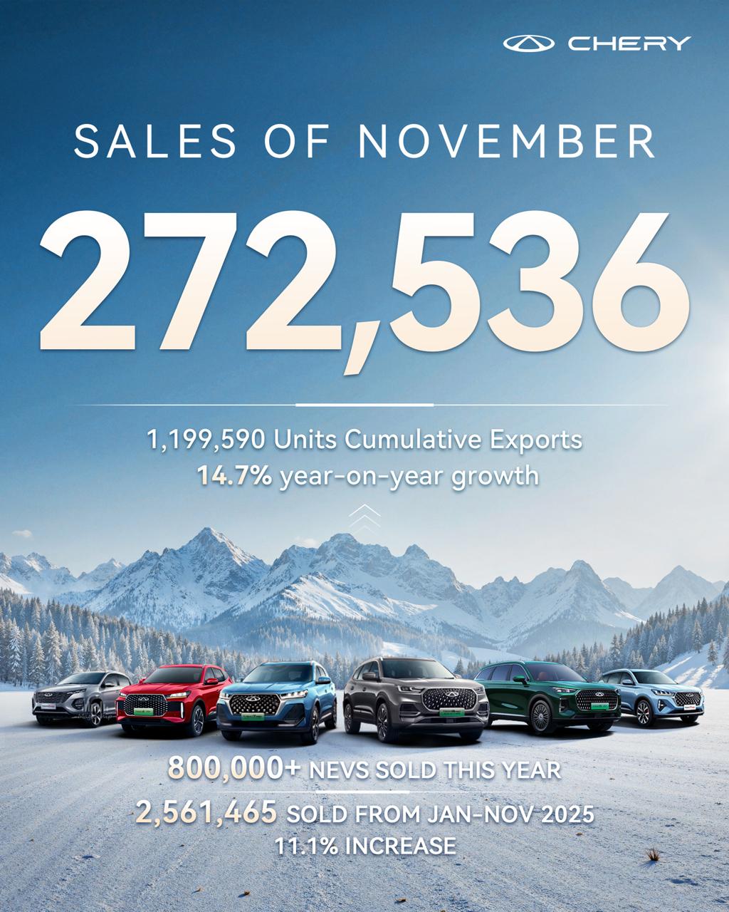 مبيعات شيري في 2025 – تتخطي 2.5 مليون سيارة 